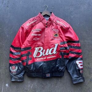 Vintage Dale Earnhardt Jr Leather NASCAR Jacket Jeff Hamilton Sz Large